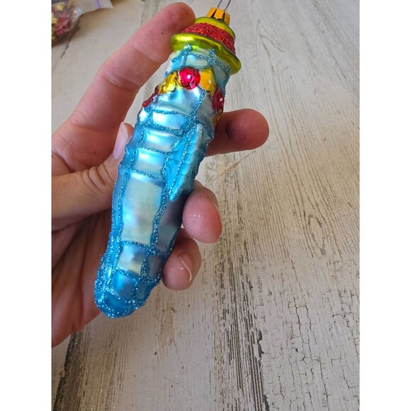 Blue glitter seahorse Hawaiian glass ornament Xmas tree - Picture 5 of 8